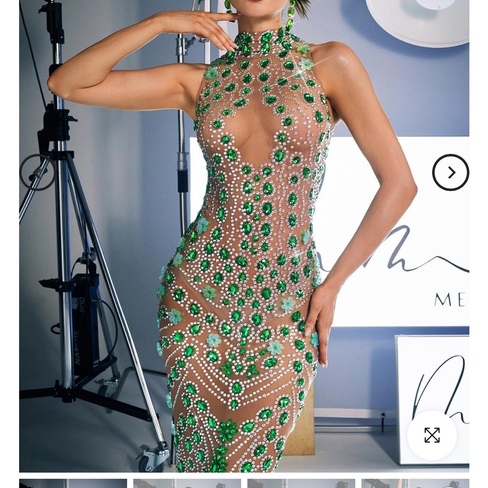 Elegant Green Embellished Women's Dress
